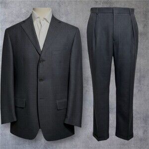 POLO RALPH LAUREN Mens 2 Piece Suit Blazer 46L Pant 38Wx32L Gray Wool Made Italy
